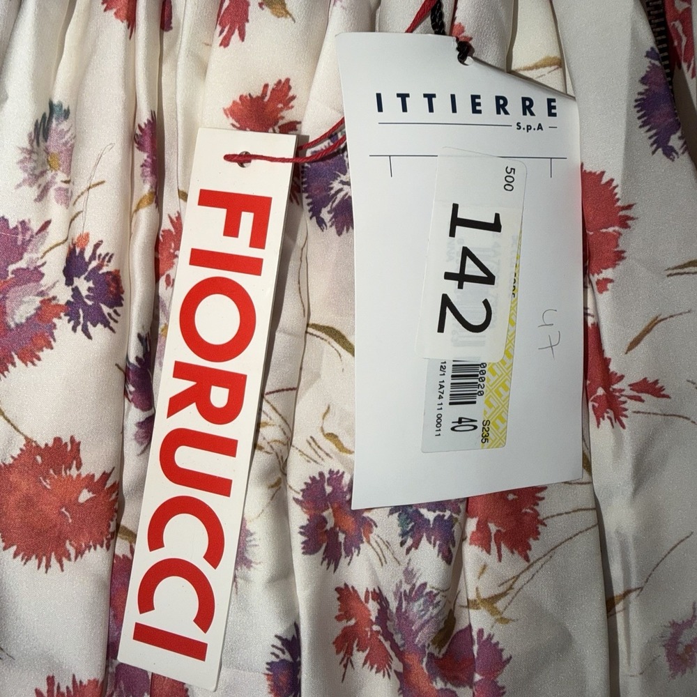 NEW‎ Fiorucci Pleated Floral Skirt Women's US 6 Ivory Pink Purple Stretch Waist - Picture 5 of 6